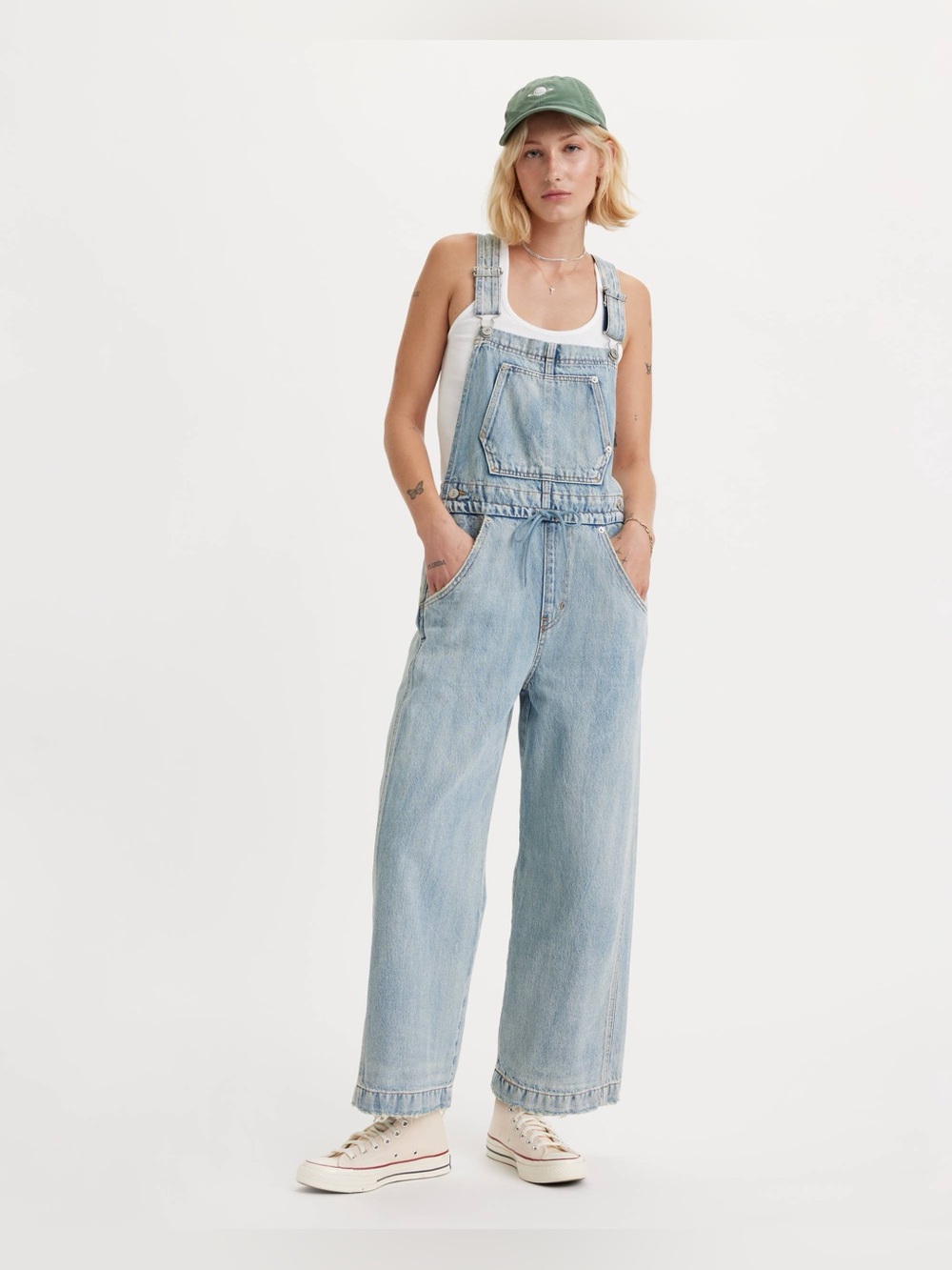 Levi’s Denim Overall Jeans Womens Large Straight Leg Light Wash